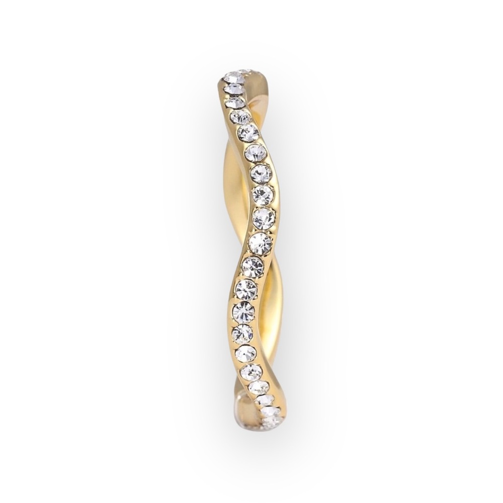 14K Gold Plated ᯾ Wavy Crystal Pave Stones Cocktail Ring ᯾ Gold ᯾ Simple Chic ᯾